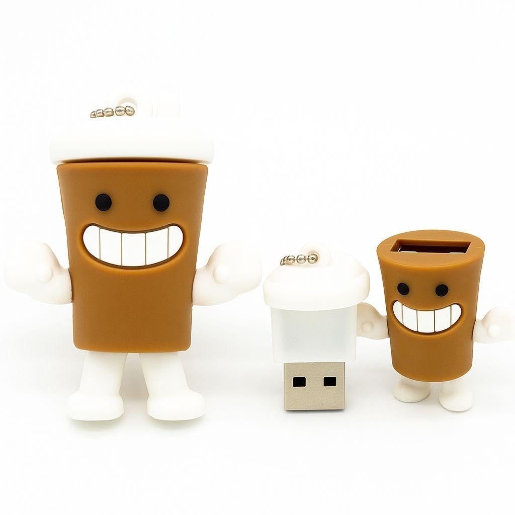 SippyTales~Coffee Cup USB Flash Drive, Novelty Cartoon Design,Brown and White Memory Stick Keychain, 2.0 Pen Drive, for School, Home, Gifting, Speed Upto 15MBPS (16, GB) - Image 3