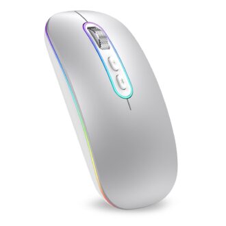 Dual Mode (BT 5.1+2.4G) Wireless Mouse with LED Lights, Silent Portable Lightweight Rechargeable Mouse for Laptop, Compatible with Mac OS/Windows/Chrome OS - Silver