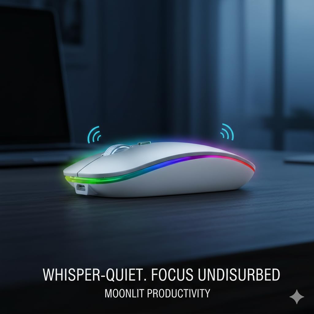 Slim Wireless Mouse with Rechargeable Battery | Dual Mode BT + 2.4GHz Mouse | Silent Click | 800/1200/1600 DPI Adjustable | Multicolor LED | Lightweight Ergonomic Mouse for Laptop & PC - Image 6