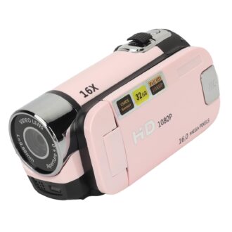 D90 Digital Video Camera Camcorder, Portable 1080P HD Handheld Recorder Camera, 16MP 16X Zoom with Fill Light 2.4 Inch Rotatable LCD Screen for Travel Vlogging Baby Growth (Pink)