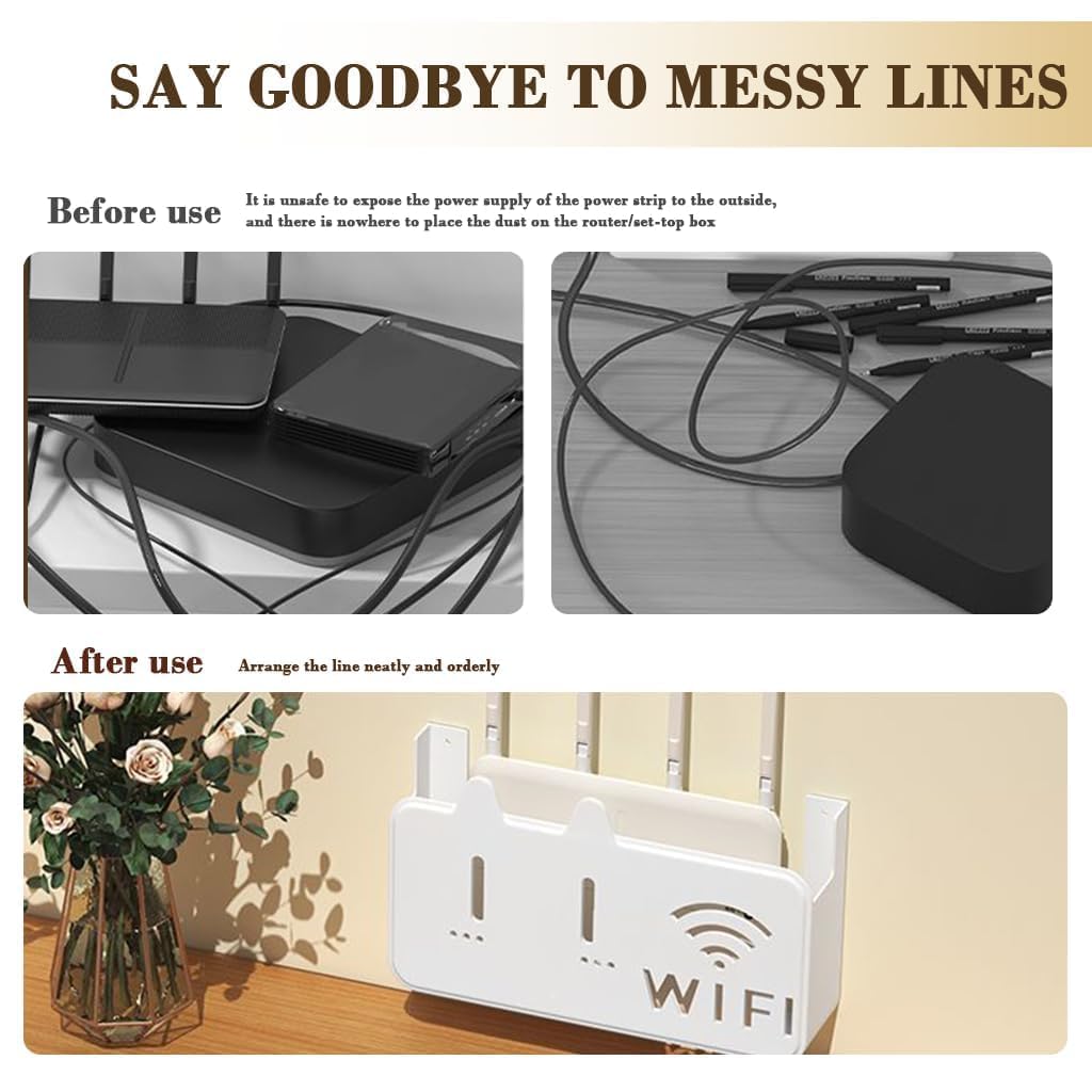 Self-Adhesive WiFi Router Storage Box | Wall Mount Router Holder Shelf for Modem, Set-Top Box & Smart Devices | Space-Saving Cable Organizer Stand for Home & Office (Standard) - Image 7