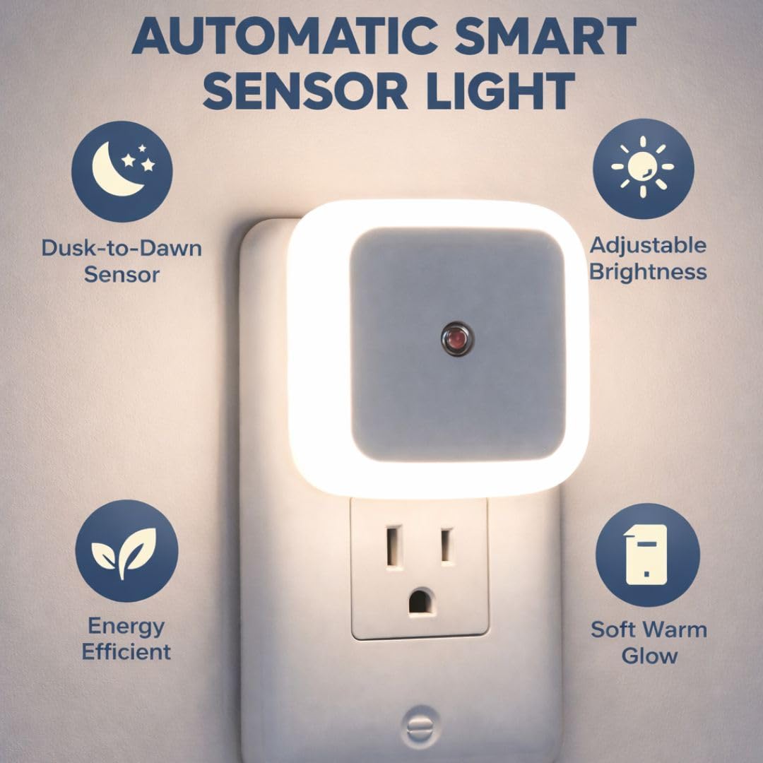Decora Homes Smart Automatic Light On Off Sensor Night Lamp, Plug-in LED Bed Side Light, Dimmable Warm White Night Light for Bedroom, Kitchen, Bathroom, Stairs - Pack of 4 - Image 3