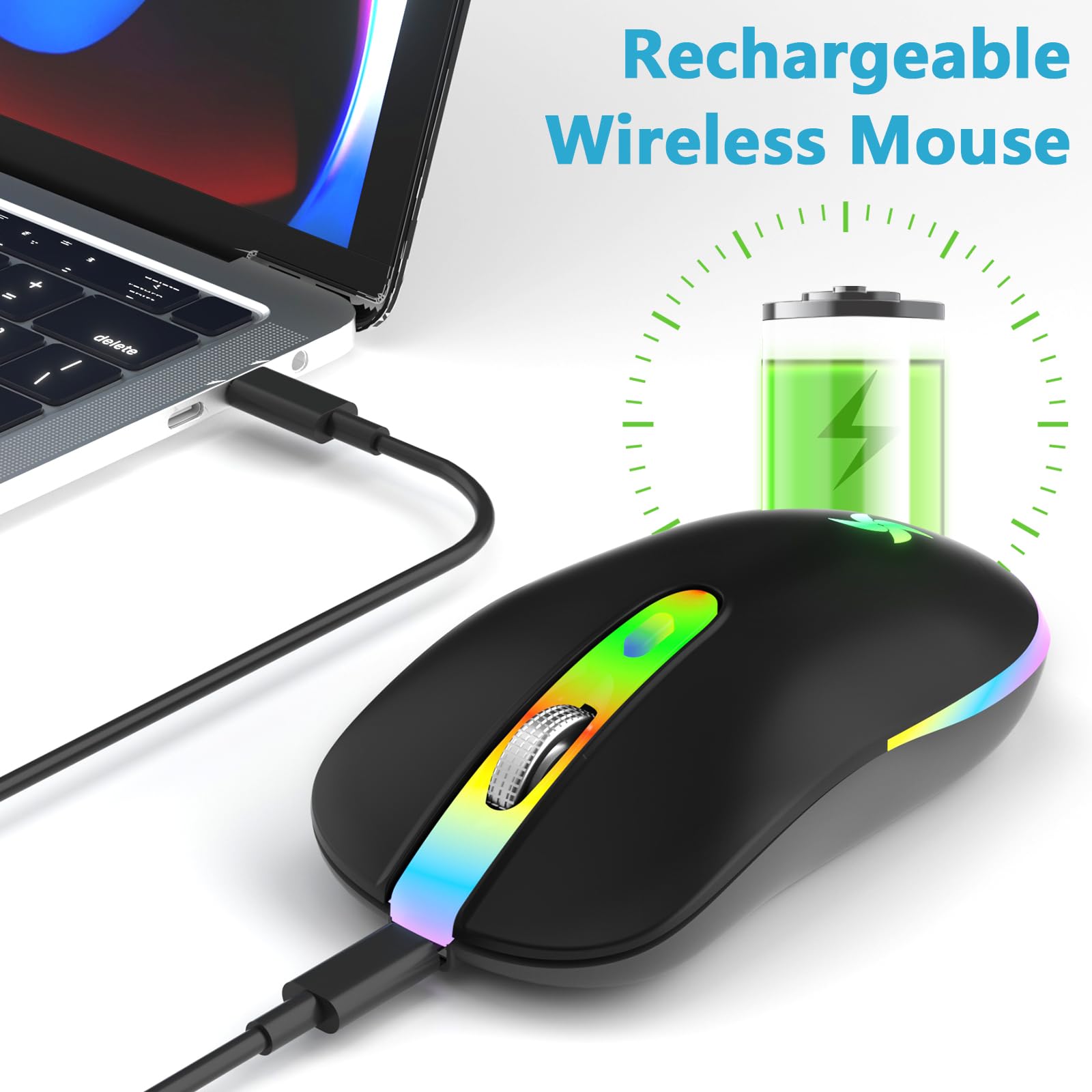 Wireless Computer Mouse for Laptop, MacBook, 2.4G USB Portable,Black - Image 4
