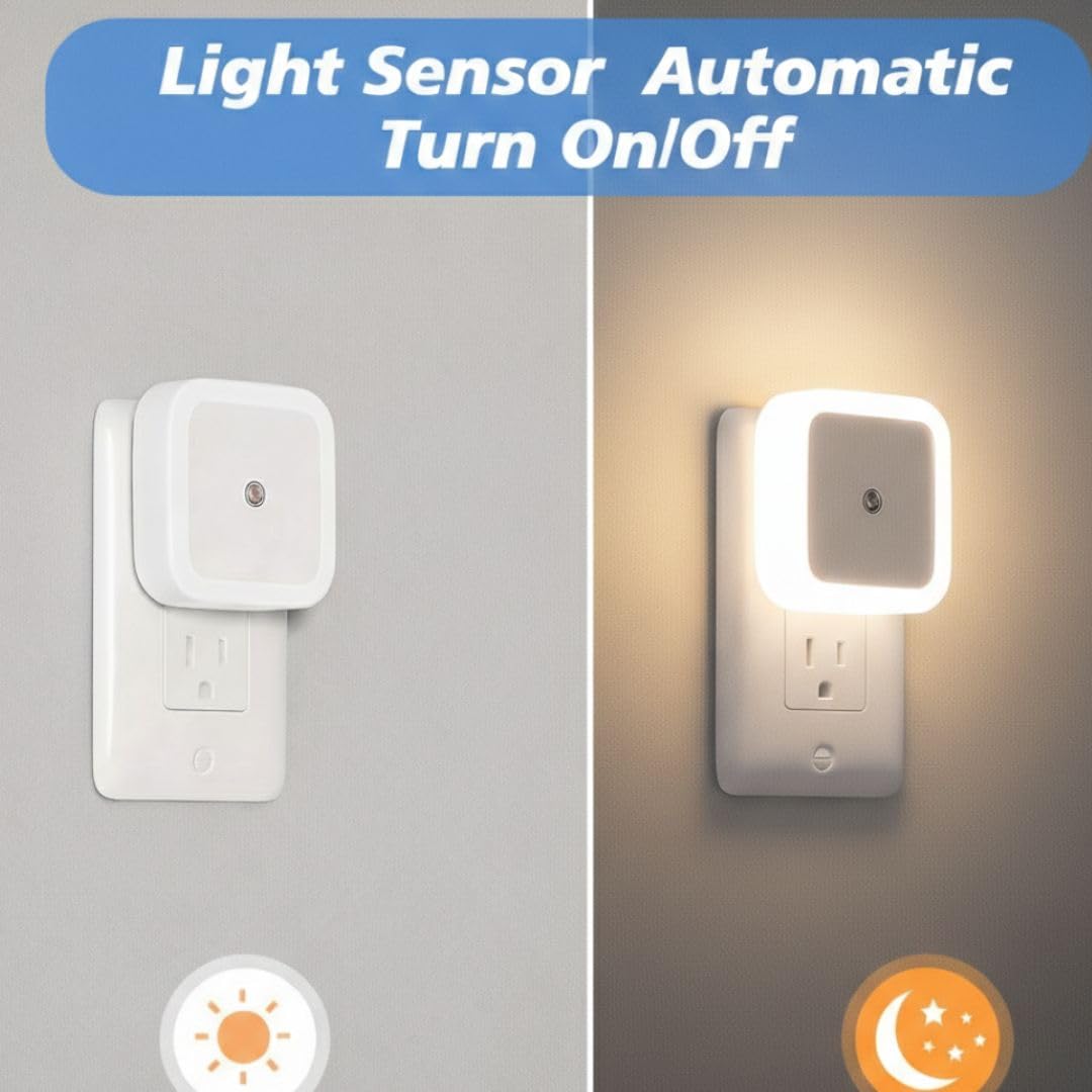 Decora Homes Smart Automatic Light On Off Sensor Night Lamp, Plug-in LED Bed Side Light, Dimmable Warm White Night Light for Bedroom, Kitchen, Bathroom, Stairs - Pack of 4 - Image 5