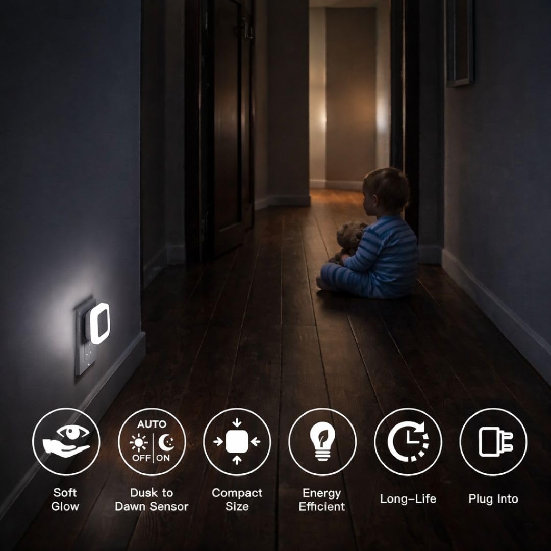 Decora Homes Smart Automatic Light On Off Sensor Night Lamp, Plug-in LED Bed Side Light, Dimmable Warm White Night Light for Bedroom, Kitchen, Bathroom, Stairs - Pack of 4 - Image 8
