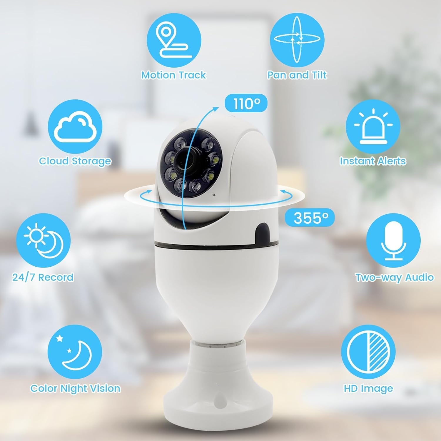 Eyetech 4Mp WiFi Bulb CCTV Camera for Home Security | 360° Rotation | Color Night Vision | Motion Detection Two-Way Audio | Wireless Light Bulb Camera with Mobile App V380 Pro (Heavy Light Camera) - Image 2