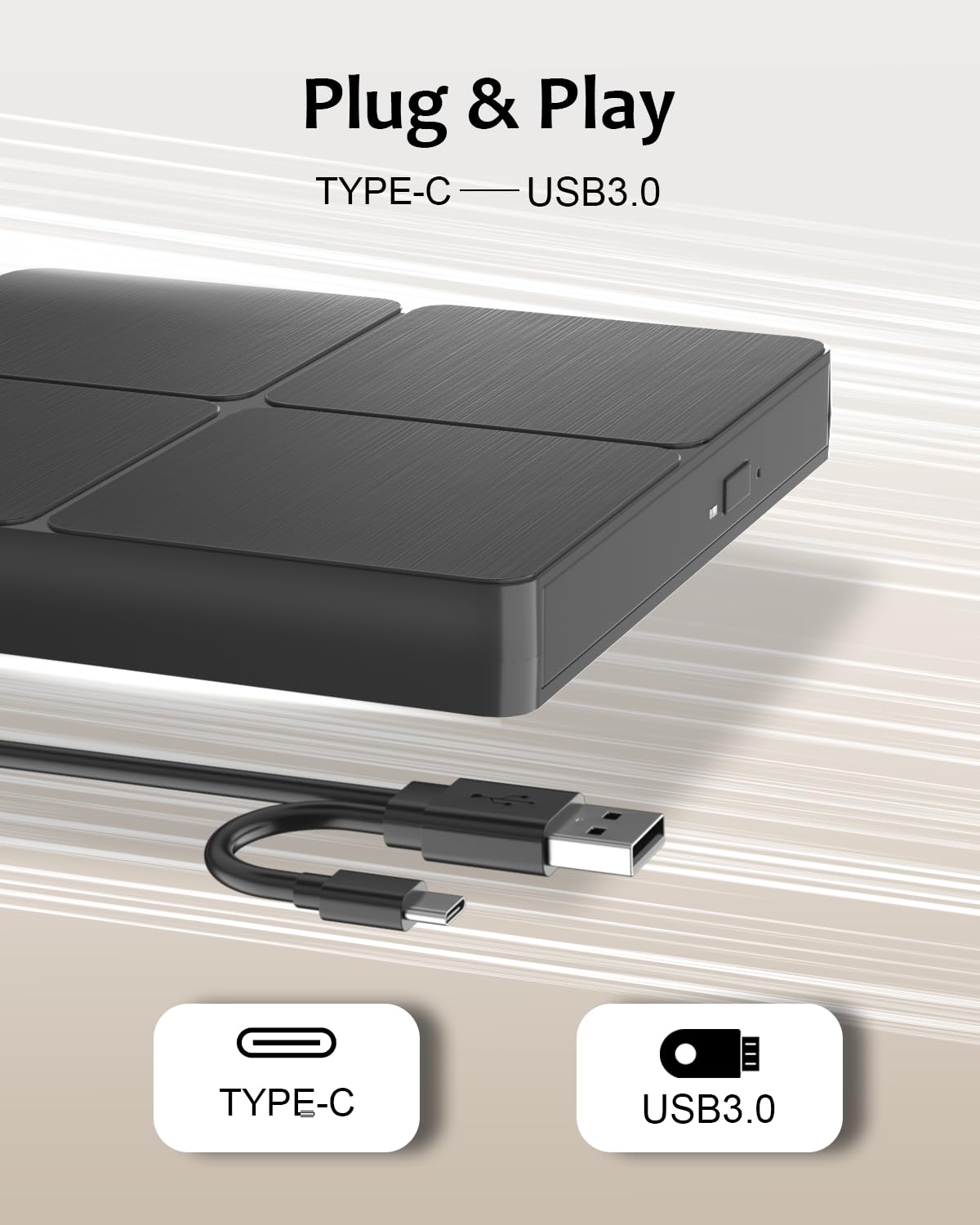 External Blu Ray Drive - External Blueray/DVD Drive for PC,USB3.0 & Type C Blu Ray Drive Read and Write BD/DVD/CD, Bluray Burner External Compatible with Windows XP/7/8/10/11, Linux, Mac OS - Image 3