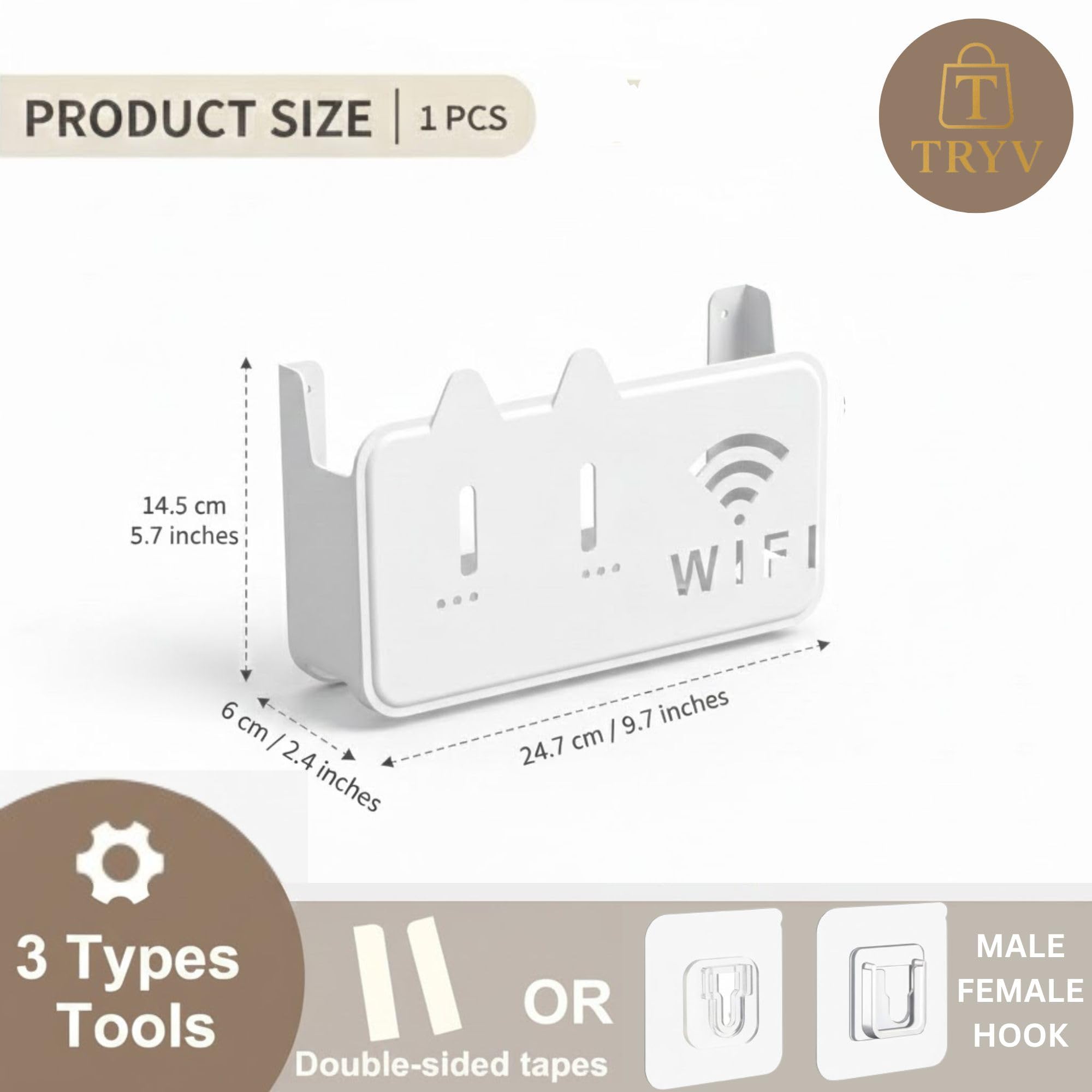 Self-Adhesive WiFi Router Storage Box | Wall Mount Router Holder Shelf for Modem, Set-Top Box & Smart Devices | Space-Saving Cable Organizer Stand for Home & Office (Standard) - Image 4