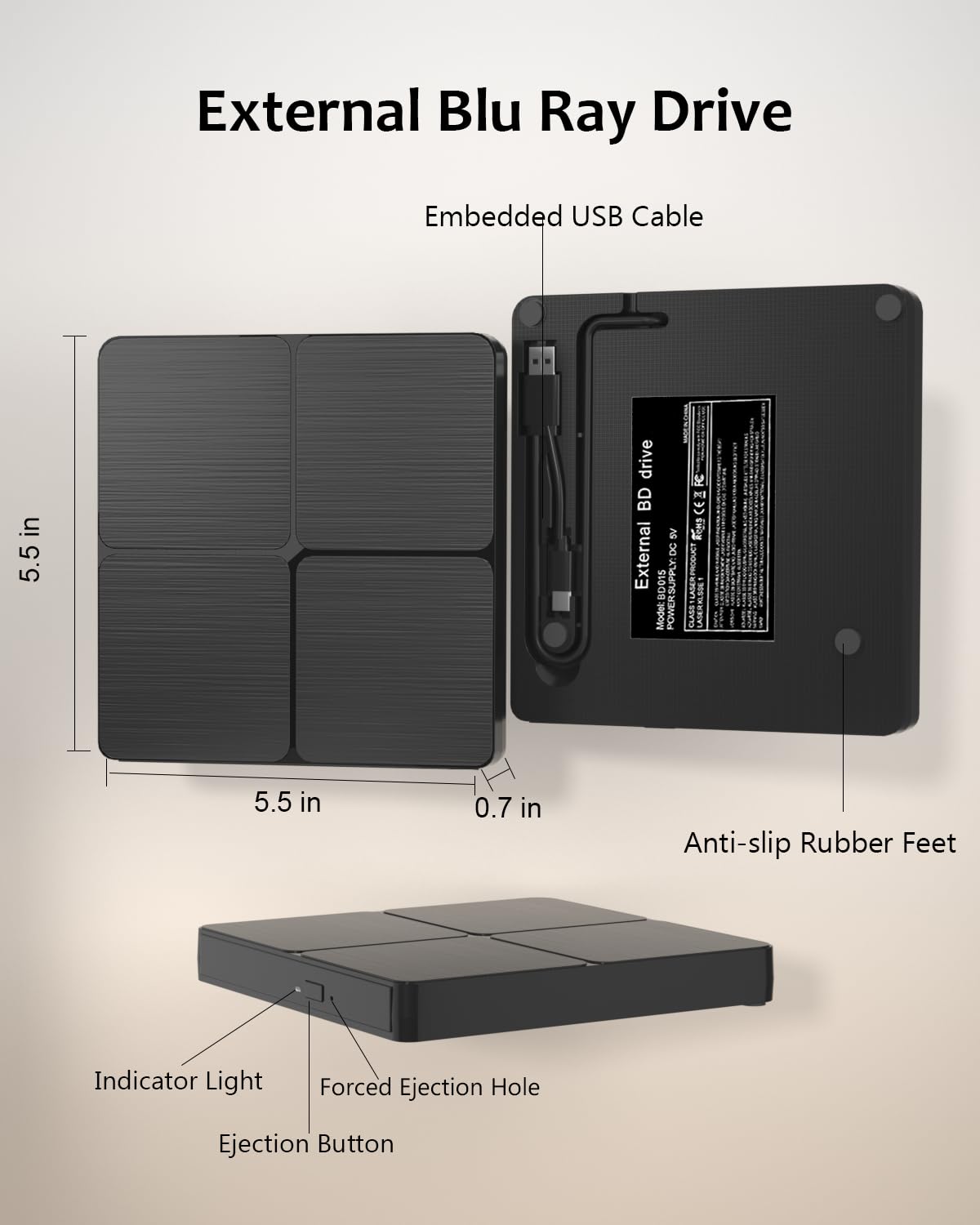 External Blu Ray Drive - External Blueray/DVD Drive for PC,USB3.0 & Type C Blu Ray Drive Read and Write BD/DVD/CD, Bluray Burner External Compatible with Windows XP/7/8/10/11, Linux, Mac OS - Image 5