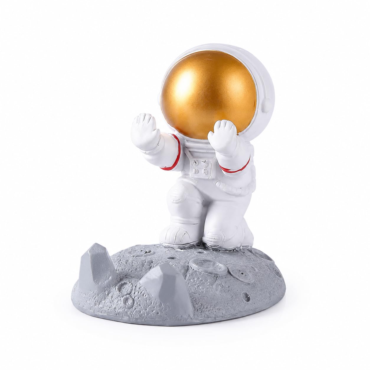 WrappedRibbon Astronaut Mobile Holder Push Silver | Space Theme Phone Stand for Desk & Table | Cute 3D Spaceman Smartphone Bracket | Decor Gift for Home Office (Push-Gold) (Push Edition (Gold))
