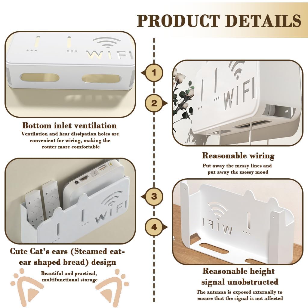 Self-Adhesive WiFi Router Storage Box | Wall Mount Router Holder Shelf for Modem, Set-Top Box & Smart Devices | Space-Saving Cable Organizer Stand for Home & Office (Standard) - Image 5