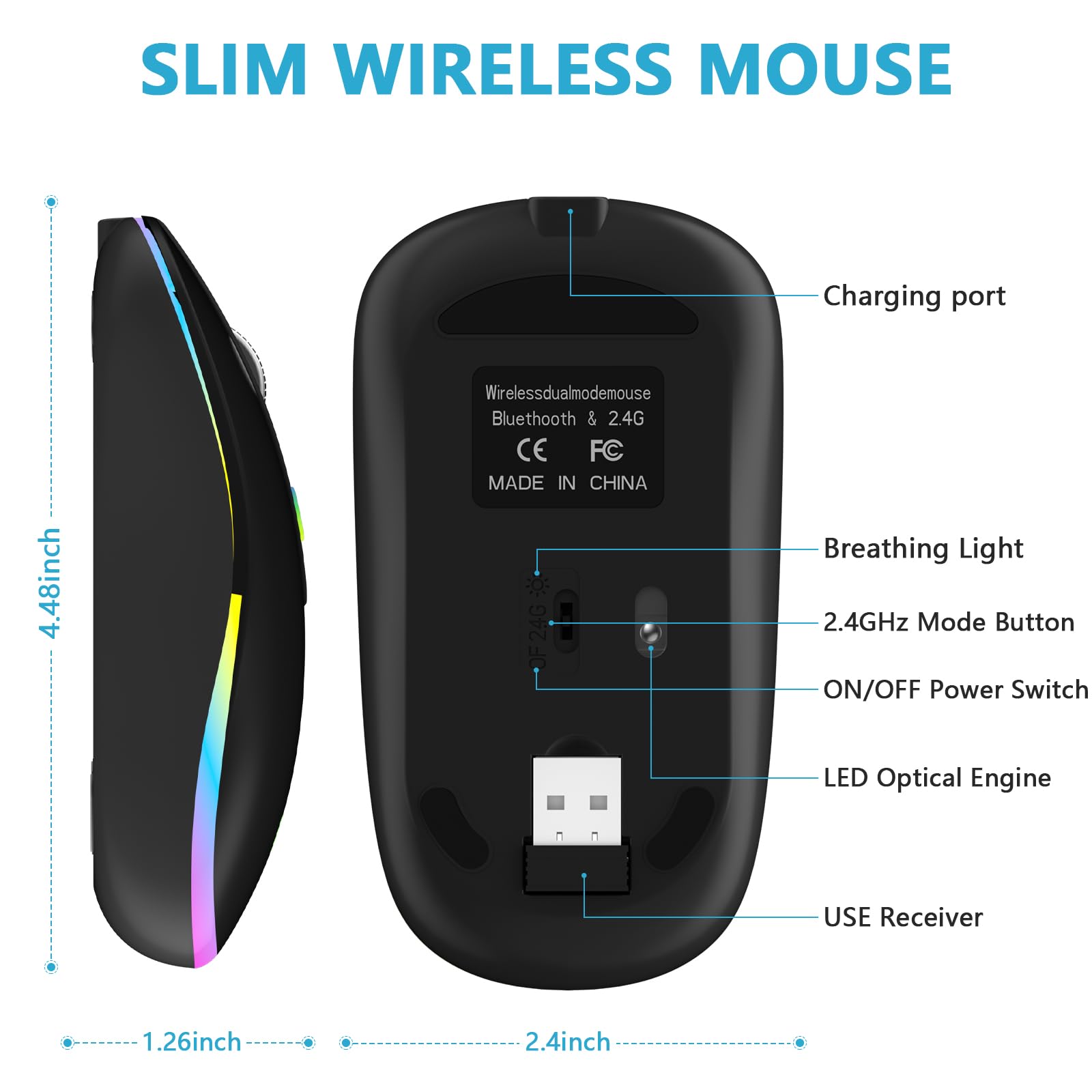 Wireless Computer Mouse for Laptop, MacBook, 2.4G USB Portable,Black - Image 7