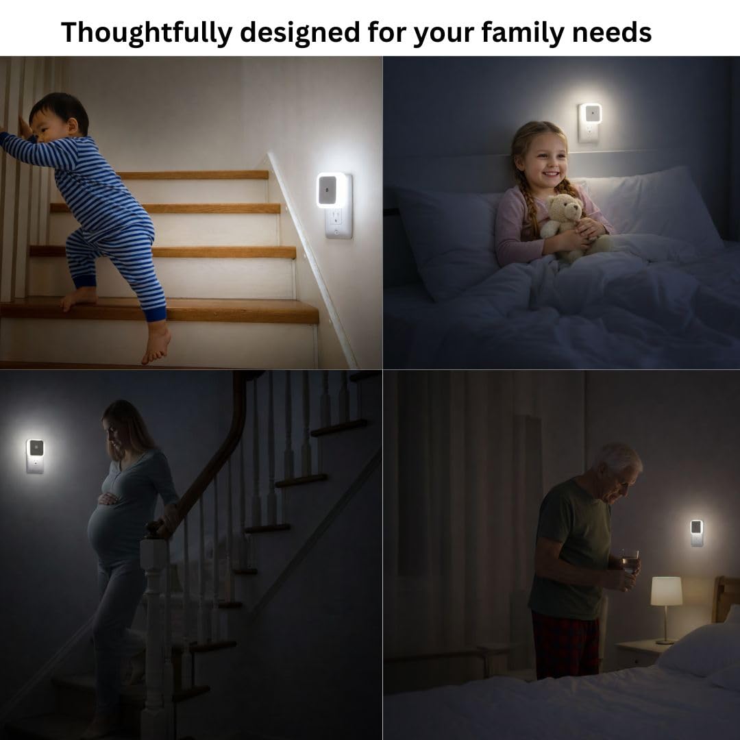 Decora Homes Smart Automatic Light On Off Sensor Night Lamp, Plug-in LED Bed Side Light, Dimmable Warm White Night Light for Bedroom, Kitchen, Bathroom, Stairs - Pack of 4 - Image 7
