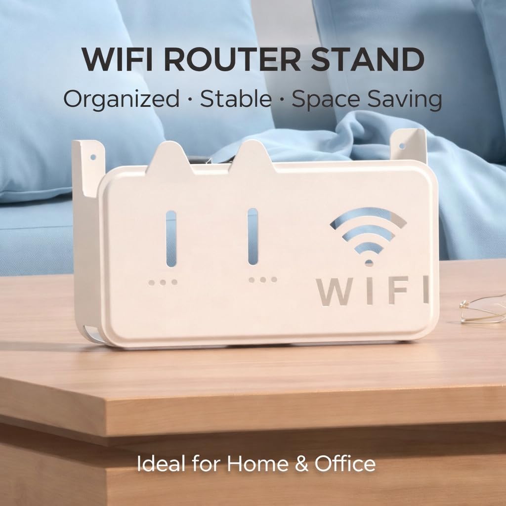 Self-Adhesive WiFi Router Storage Box | Wall Mount Router Holder Shelf for Modem, Set-Top Box & Smart Devices | Space-Saving Cable Organizer Stand for Home & Office (Standard) - Image 2