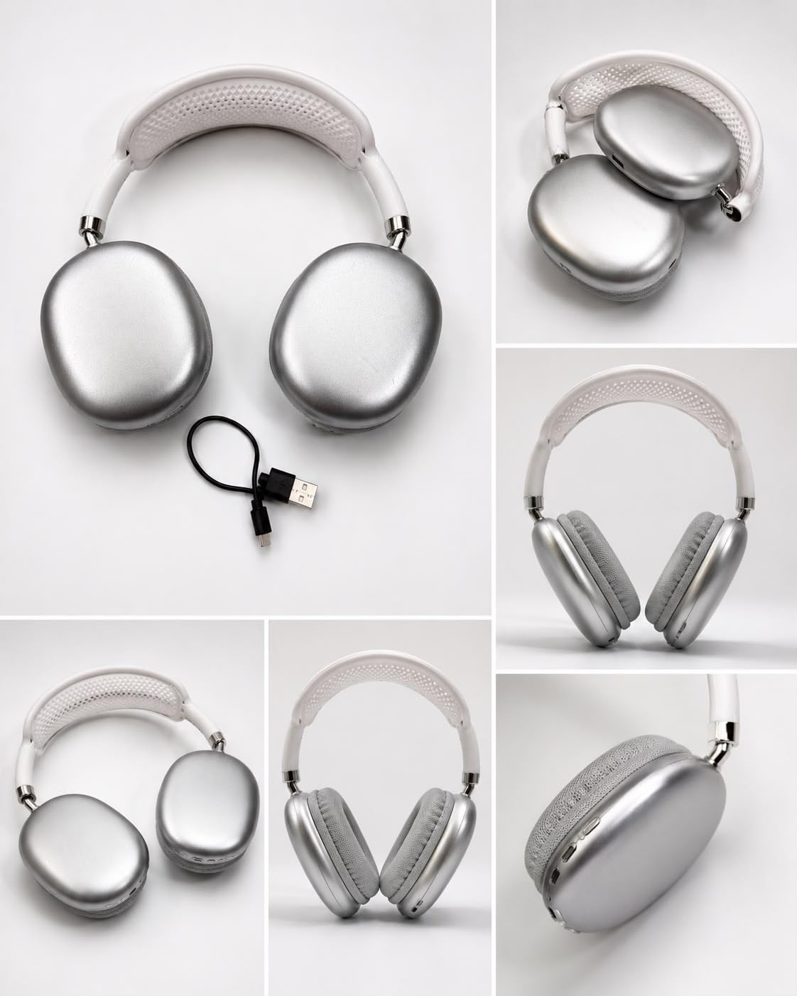 Wireless Bluetooth Over-Ear Headphones, Silver - Image 3