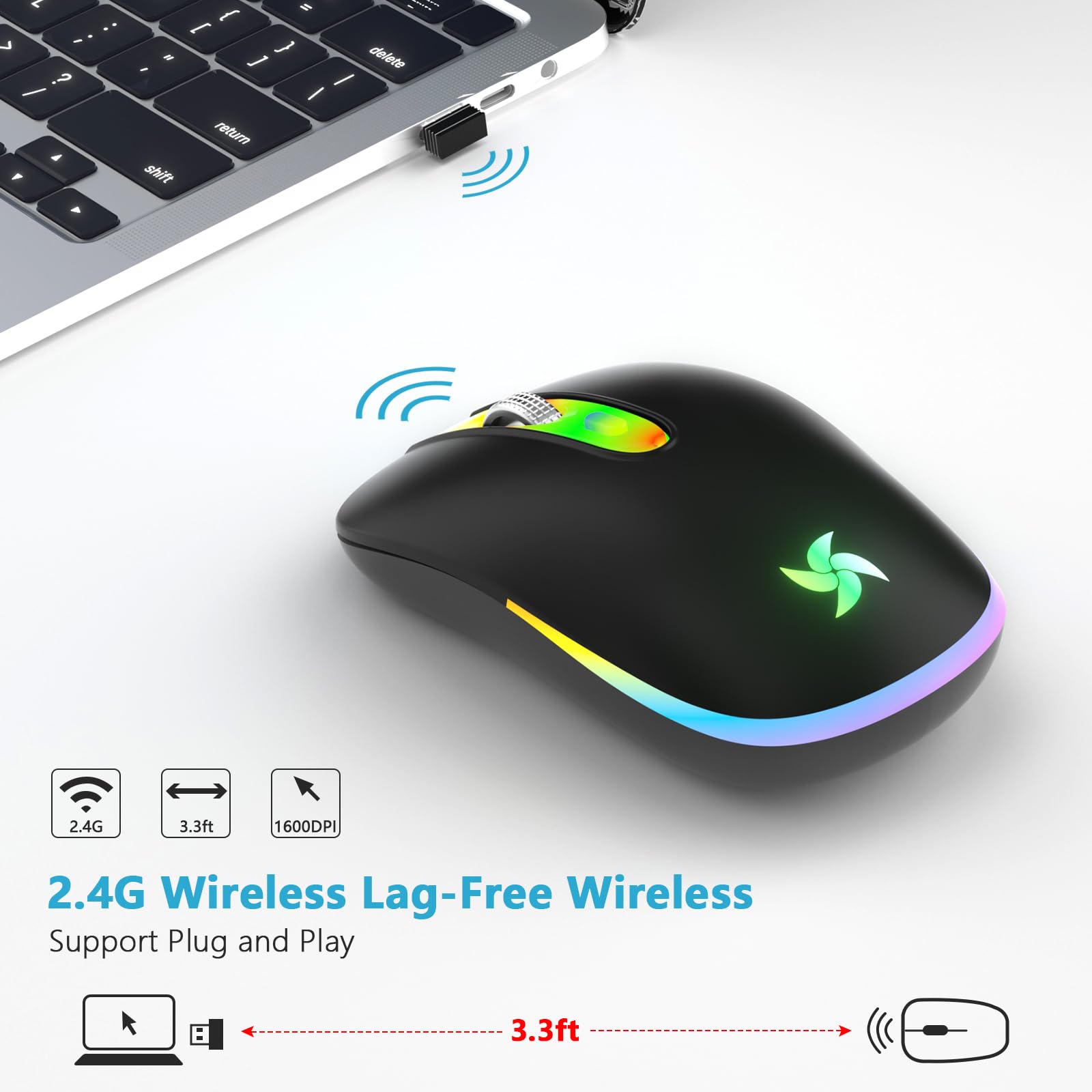 Wireless Computer Mouse for Laptop, MacBook, 2.4G USB Portable,Black - Image 3