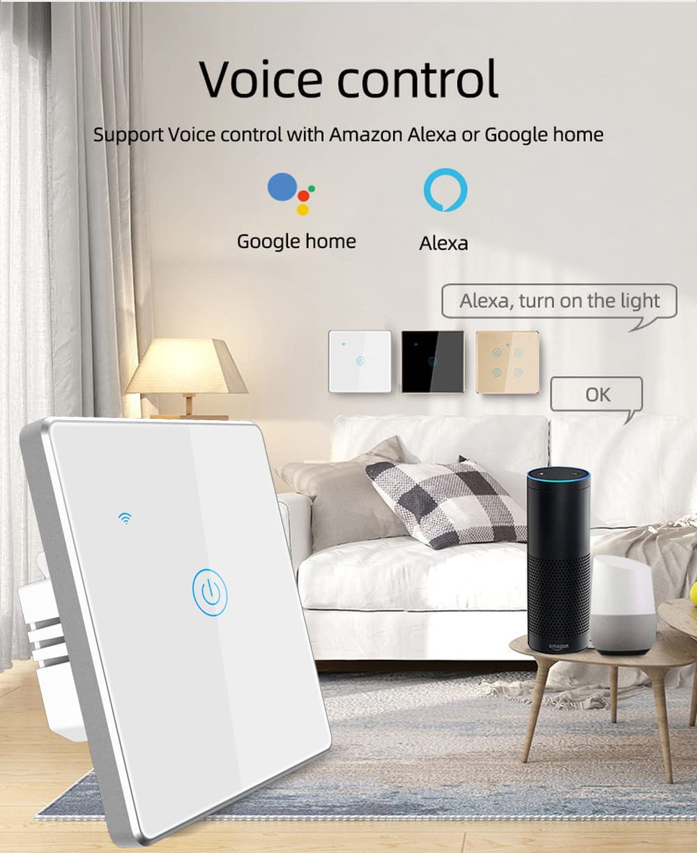 Pro series Smart Touch Switch, with metal frame Compatible with Alexa, Google & smart Life app (3 Gang, Black with golden frame) - Image 4