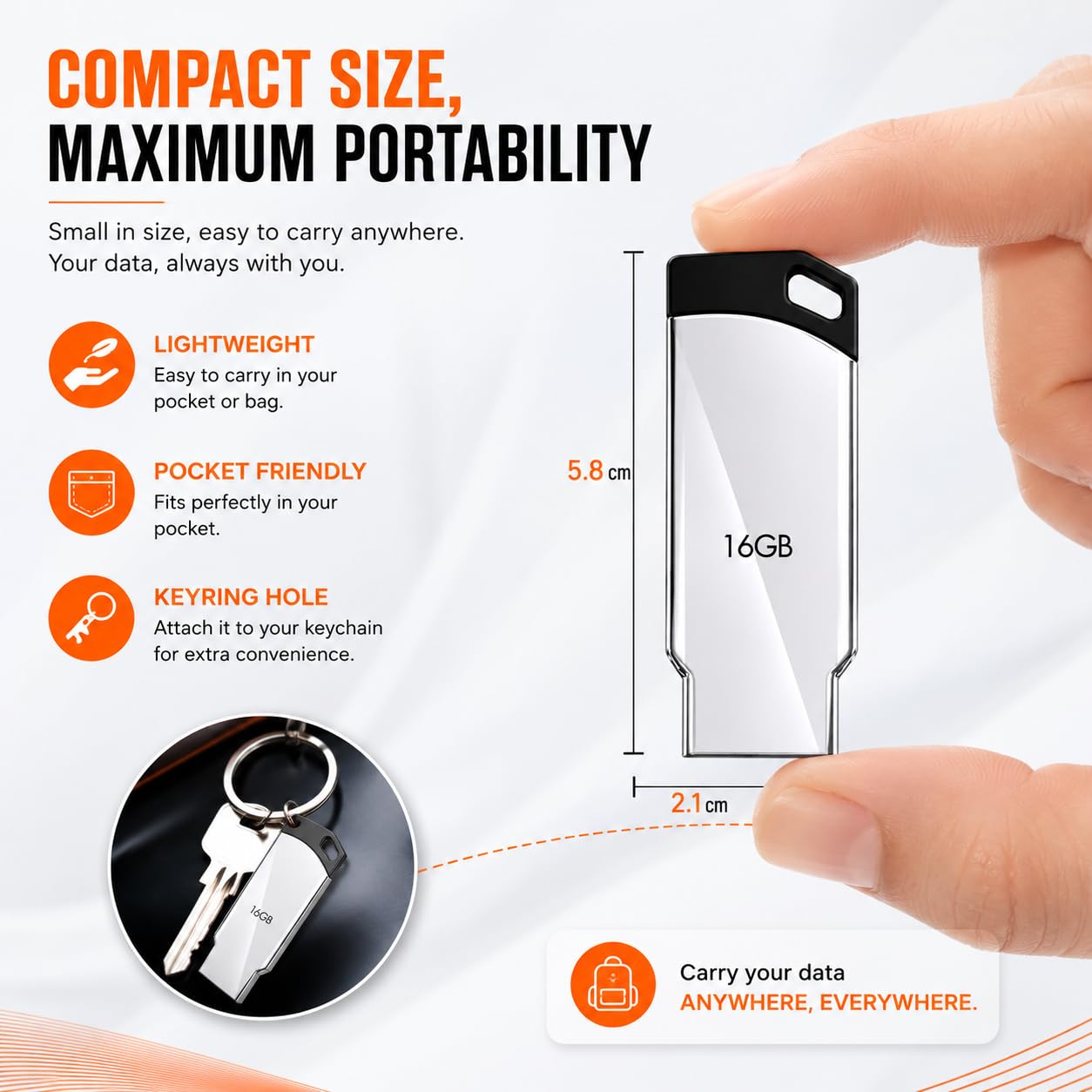 16GB USB Flash Drive | High-Speed USB 2.0 Pen Drive | Portable Metal USB Memory Stick | Plug & Play Data Storage Device for Laptop, PC, Mac, Documents, Photos, Music & Videos - Image 3