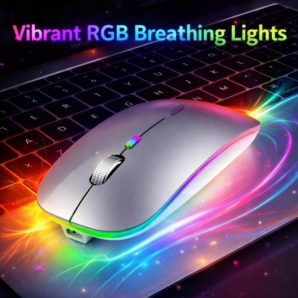 Slim Wireless Mouse with Rechargeable Battery | Dual Mode BT + 2.4GHz Mouse | Silent Click | 800/1200/1600 DPI Adjustable | Multicolor LED | Lightweight Ergonomic Mouse for Laptop & PC - Image 7