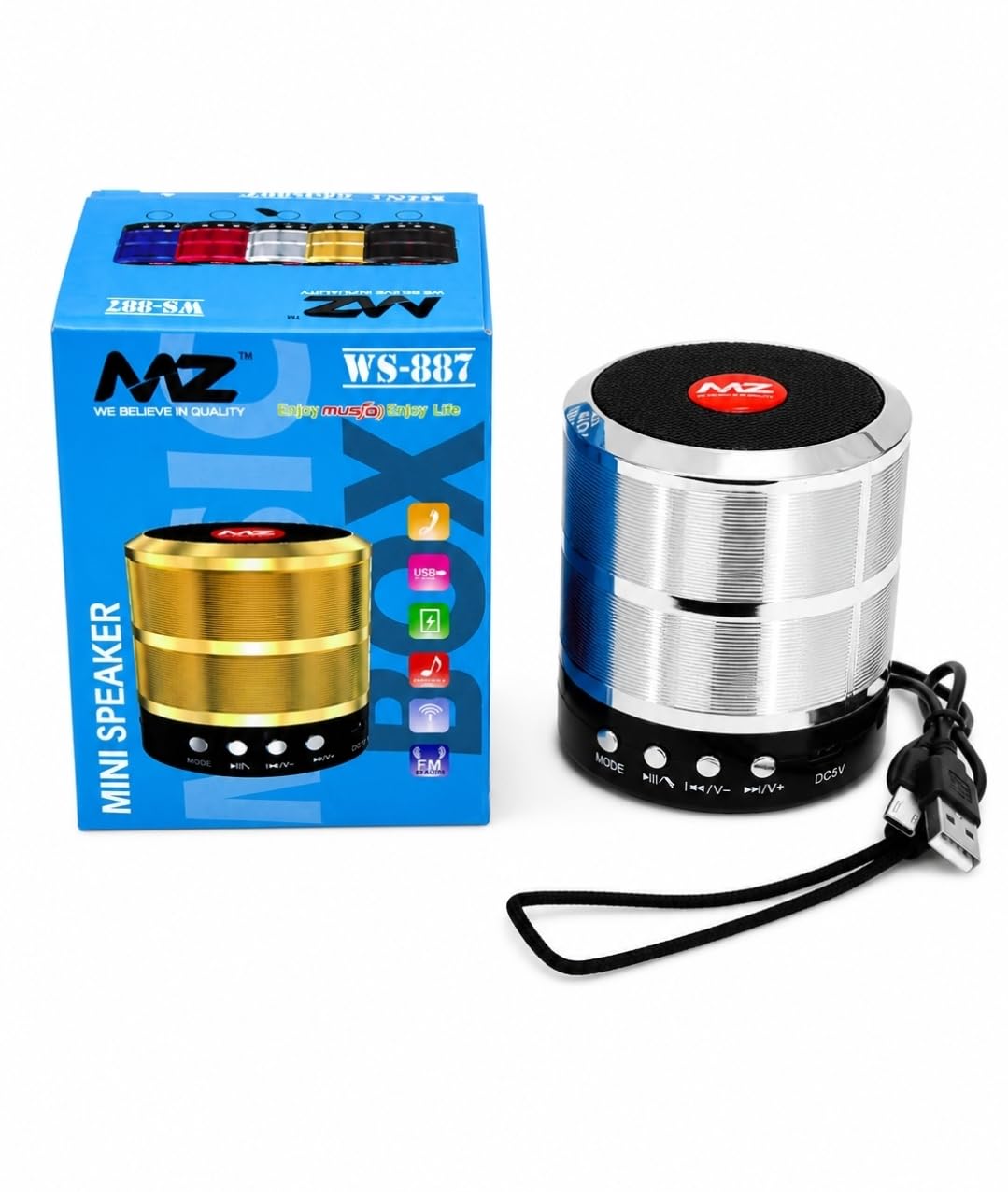 Z Mini Portable Bluetooth Speaker, Silver, Metal Body, with Wrist Strap, USB Port, DC5V - Image 3