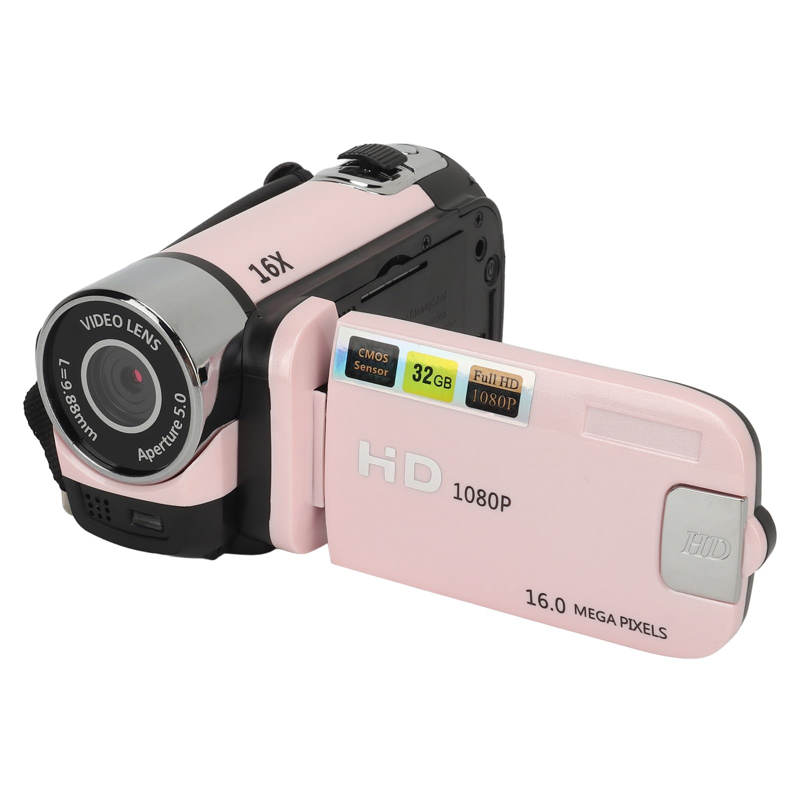 D90 Digital Video Camera Camcorder, Portable 1080P HD Handheld Recorder Camera, 16MP 16X Zoom with Fill Light 2.4 Inch Rotatable LCD Screen for Travel Vlogging Baby Growth (Pink) - Image 2