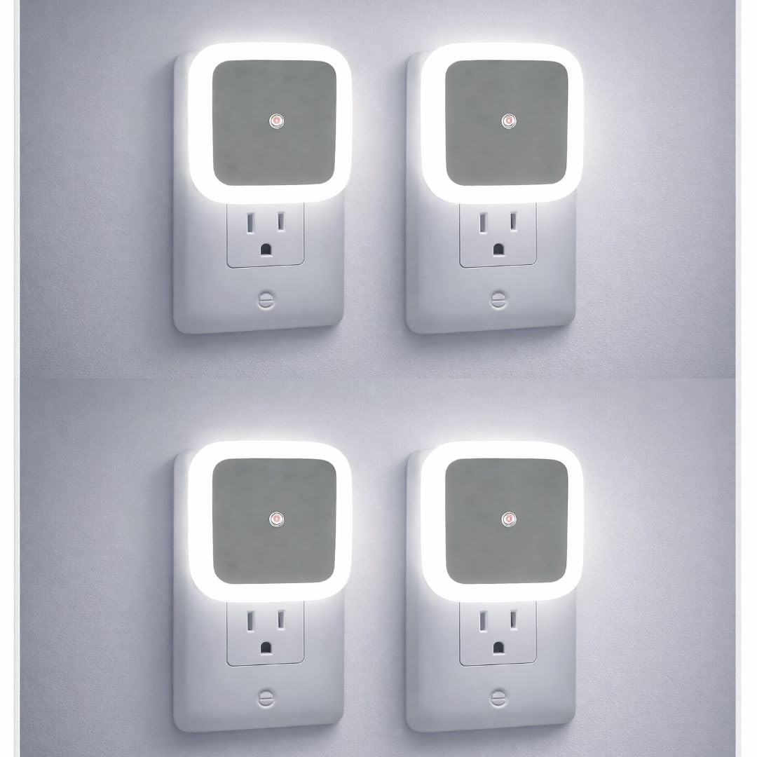 Decora Homes Smart Automatic Light On Off Sensor Night Lamp, Plug-in LED Bed Side Light, Dimmable Warm White Night Light for Bedroom, Kitchen, Bathroom, Stairs - Pack of 4