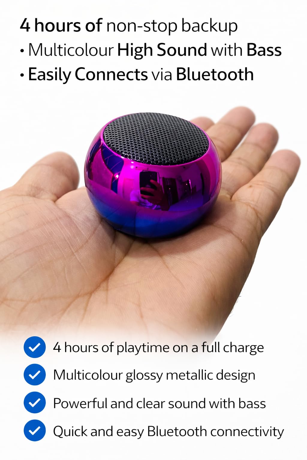 JB.L Mini Bluetooth Speaker, Portable Wireless Speaker with Bluetooth Connectivity, Compact Size, Clear Stereo Sound, Rechargeable Speaker for Mobile Phones, Tablets & Laptops - Image 3
