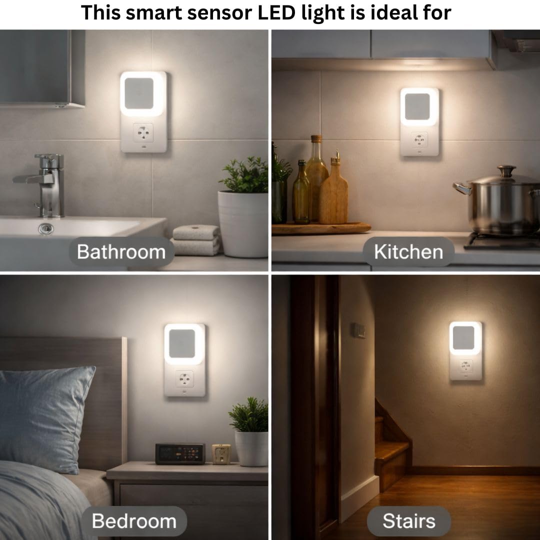 Decora Homes Smart Automatic Light On Off Sensor Night Lamp, Plug-in LED Bed Side Light, Dimmable Warm White Night Light for Bedroom, Kitchen, Bathroom, Stairs - Pack of 4 - Image 6