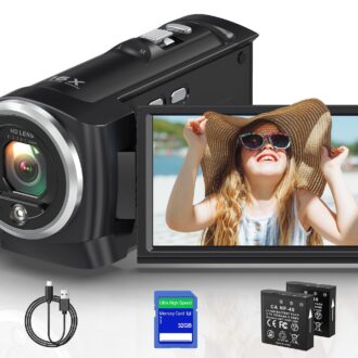 2.7K Video Camera Camcorder QHD 50MP YouTube Vlogging Camera Webcam 16X Digital Zoom with 32G SD Card 270 Degree Rotation Screen Camcorders and 2 Batteries Recording While Charging