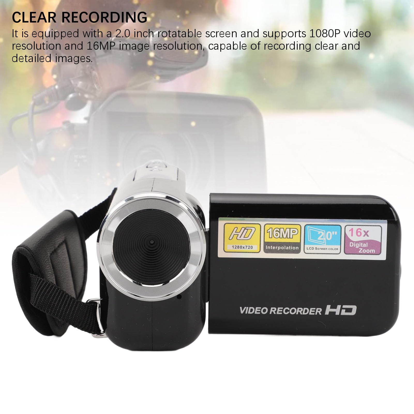 Portable 1080P Digital Video Camera, 16MP Camcorder with 16X Digital Zoom, 2.0 inch Rotatable Screen, Anti Shake, Vlogging Camera for Beginners - Image 4
