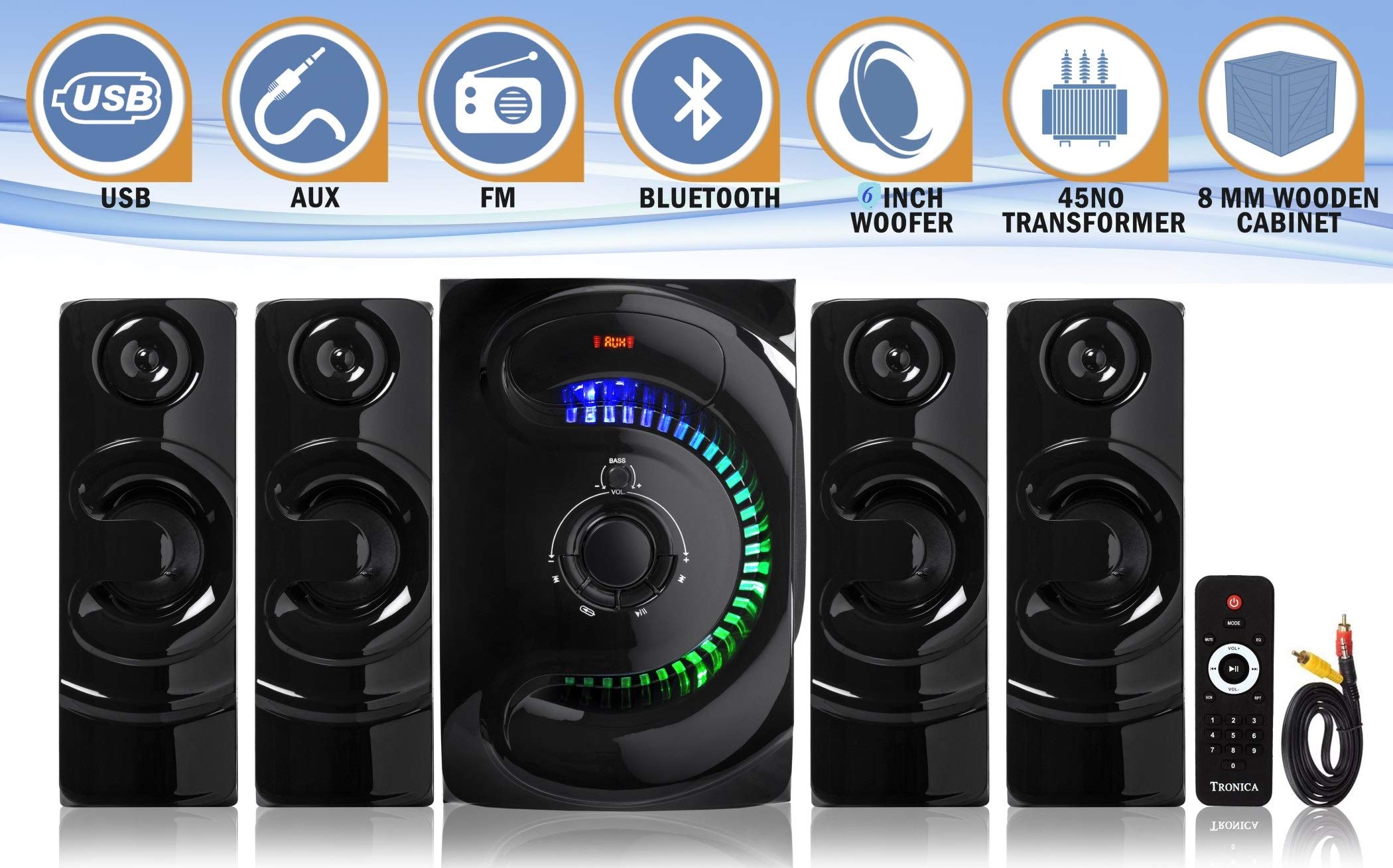 90W BT444 4.1 Channel Home Theater System/Bluetooth/USB/FM/AUX/TV Support + 6" Subwoofer & Remote - Image 4
