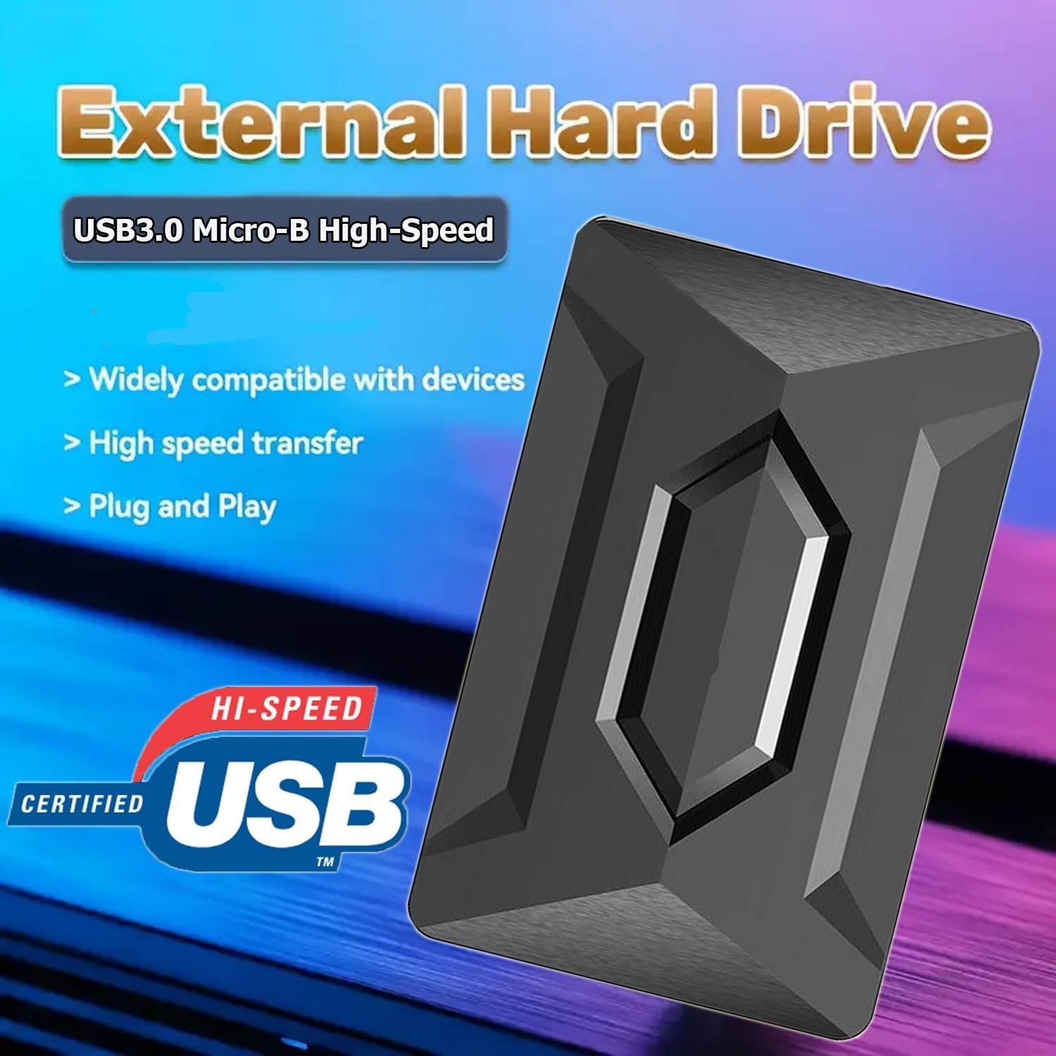500GB Portable External Hard Drive USB 3.0, High Speed Data Transfers, Supports Windows, Linux and Mac OS Systems, Compatible with, PlayStations, TV, and Other Devices.(MAROWAK Hexagon)(k.t) - Image 6