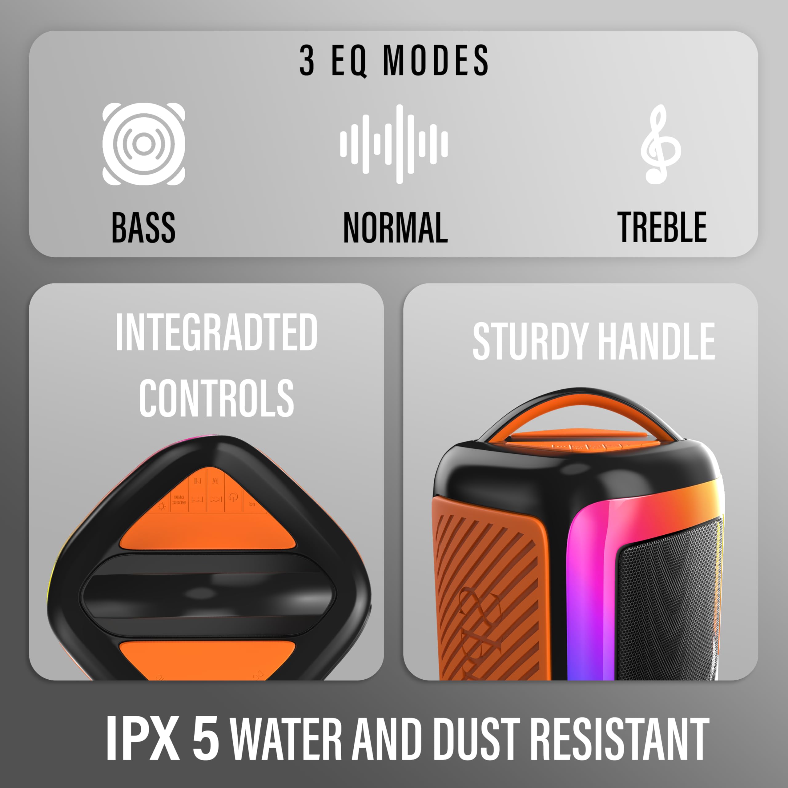 80W PartyBox Speaker with Wireless Mic | Dual 4" Deep Bass Drivers, AI Sound Boost, RGB Party Lights, BT 5.3, Water-Resistant, 10H Battery | Ideal for Parties, Karaoke & Gatherings (D-1342) - Image 4