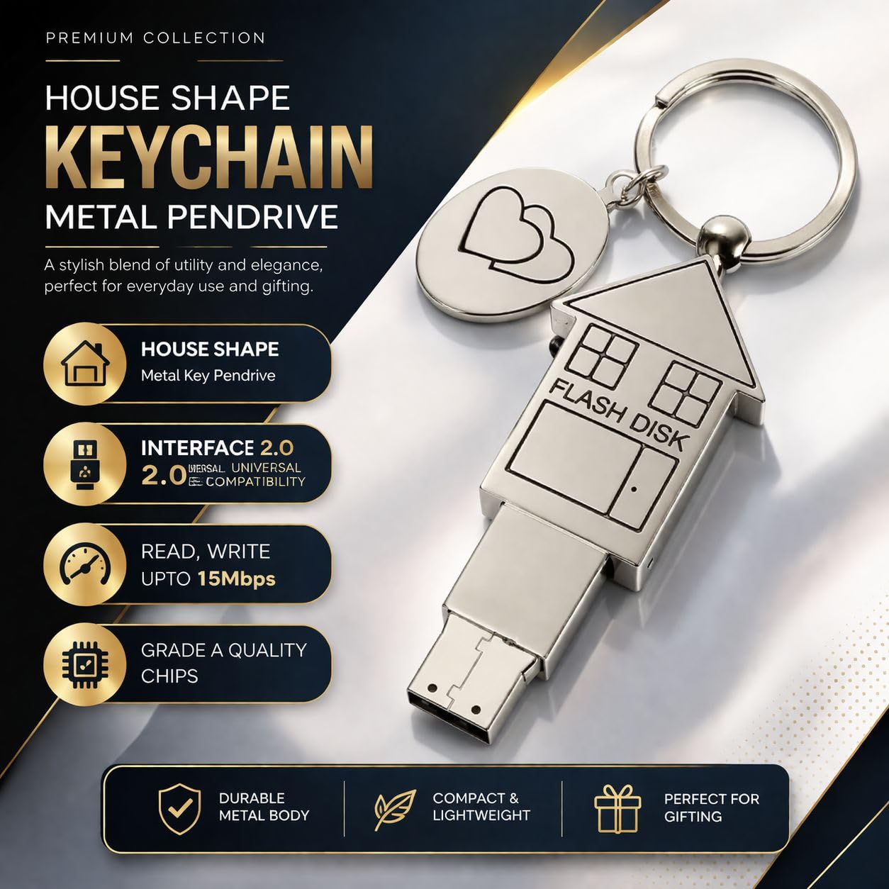 ® House Shape USB Flash Drives, 4GB-128GB, Upto 12Mbps, 2.0, Metal Body, Keychain Pen Drive, Gifting Flash Drives. (8, GB)