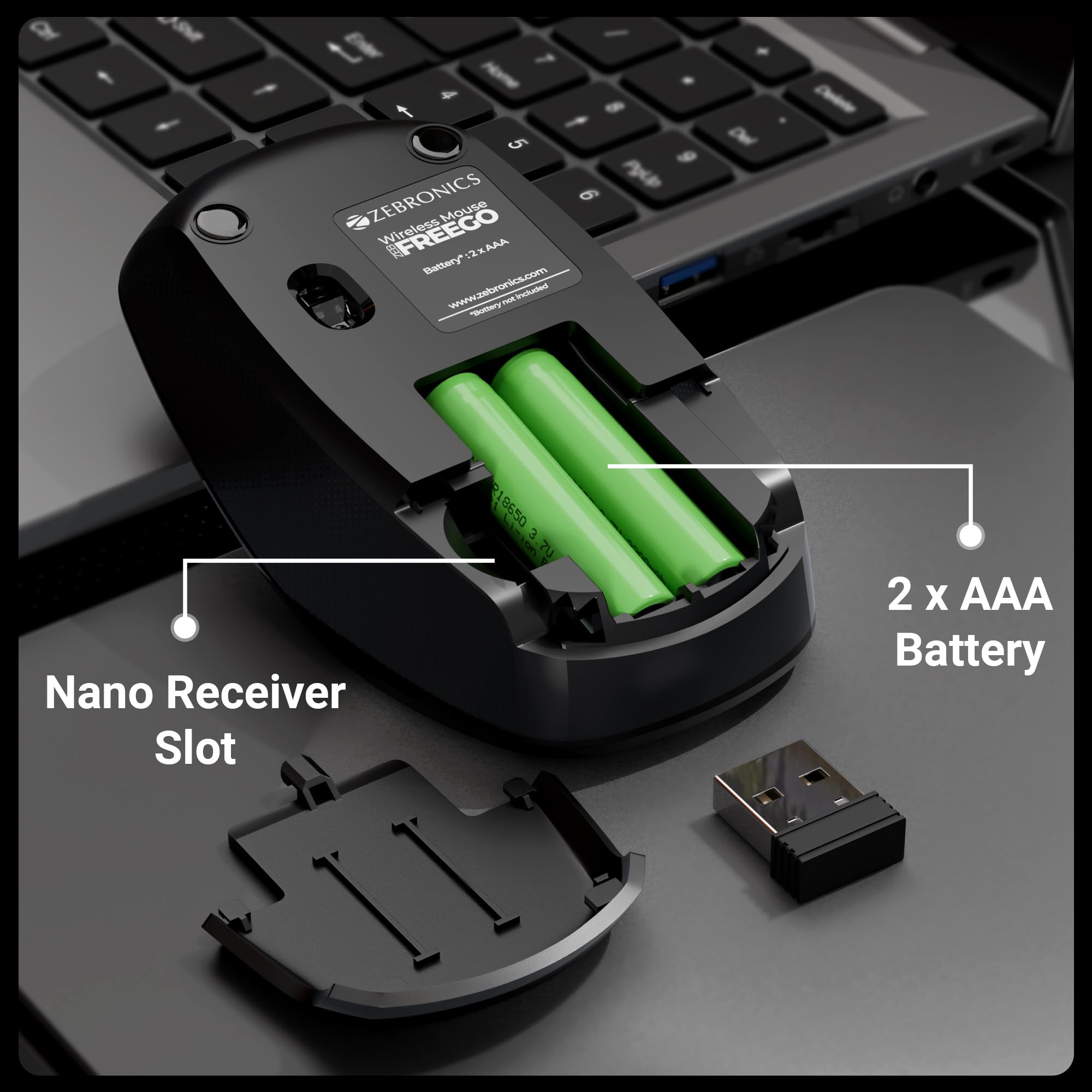 Wireless Mouse, 2.4GHz, 3200 DPI, 3 Buttons, Comfortable & Ergonomic, USB Nano Receiver, Power-Saving Mode, Works on Most Surfaces, for Mac | Laptop | Computer (Freego, Black) - Image 8
