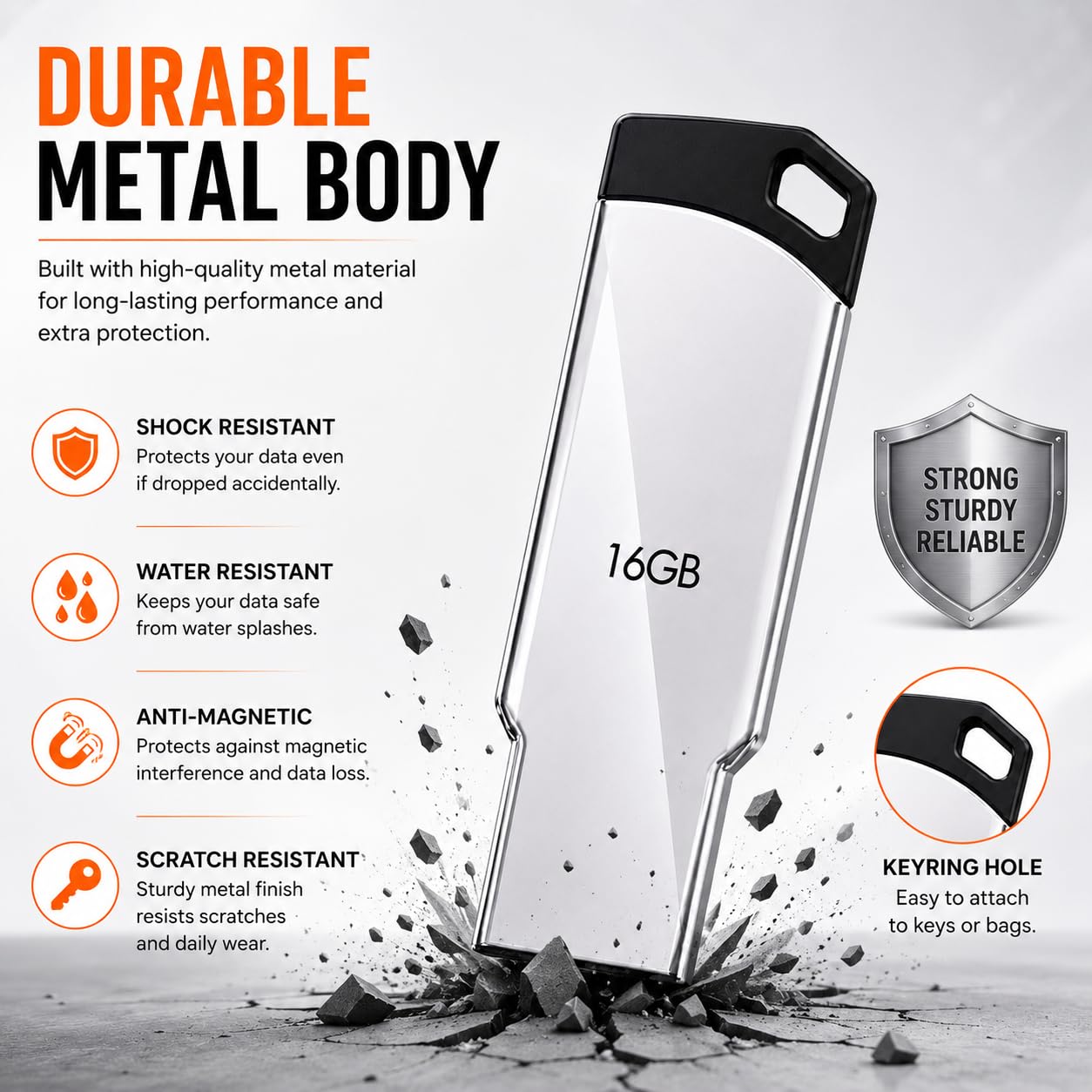 16GB USB Flash Drive | High-Speed USB 2.0 Pen Drive | Portable Metal USB Memory Stick | Plug & Play Data Storage Device for Laptop, PC, Mac, Documents, Photos, Music & Videos - Image 4