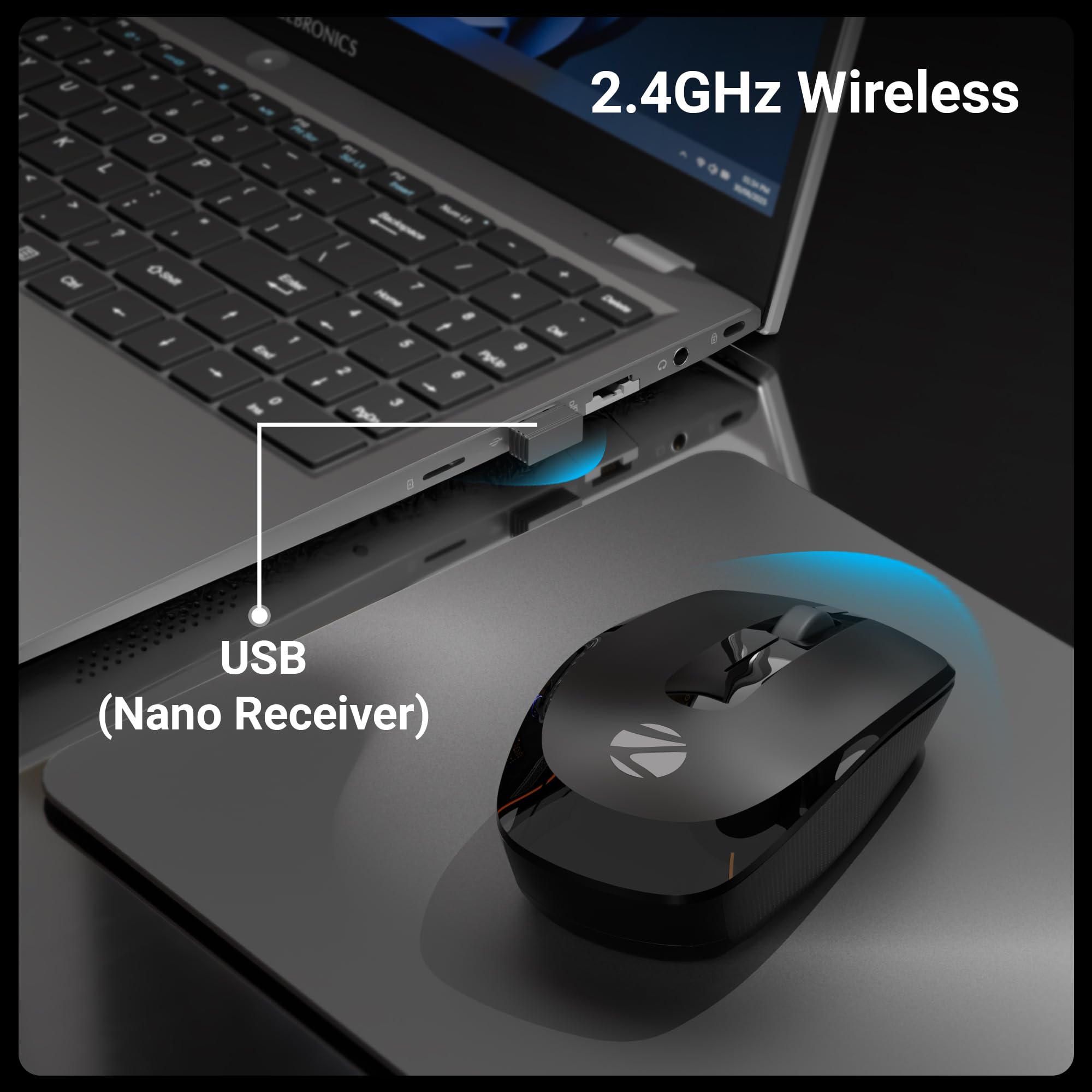 Wireless Mouse, 2.4GHz, 3200 DPI, 3 Buttons, Comfortable & Ergonomic, USB Nano Receiver, Power-Saving Mode, Works on Most Surfaces, for Mac | Laptop | Computer (Freego, Black) - Image 2