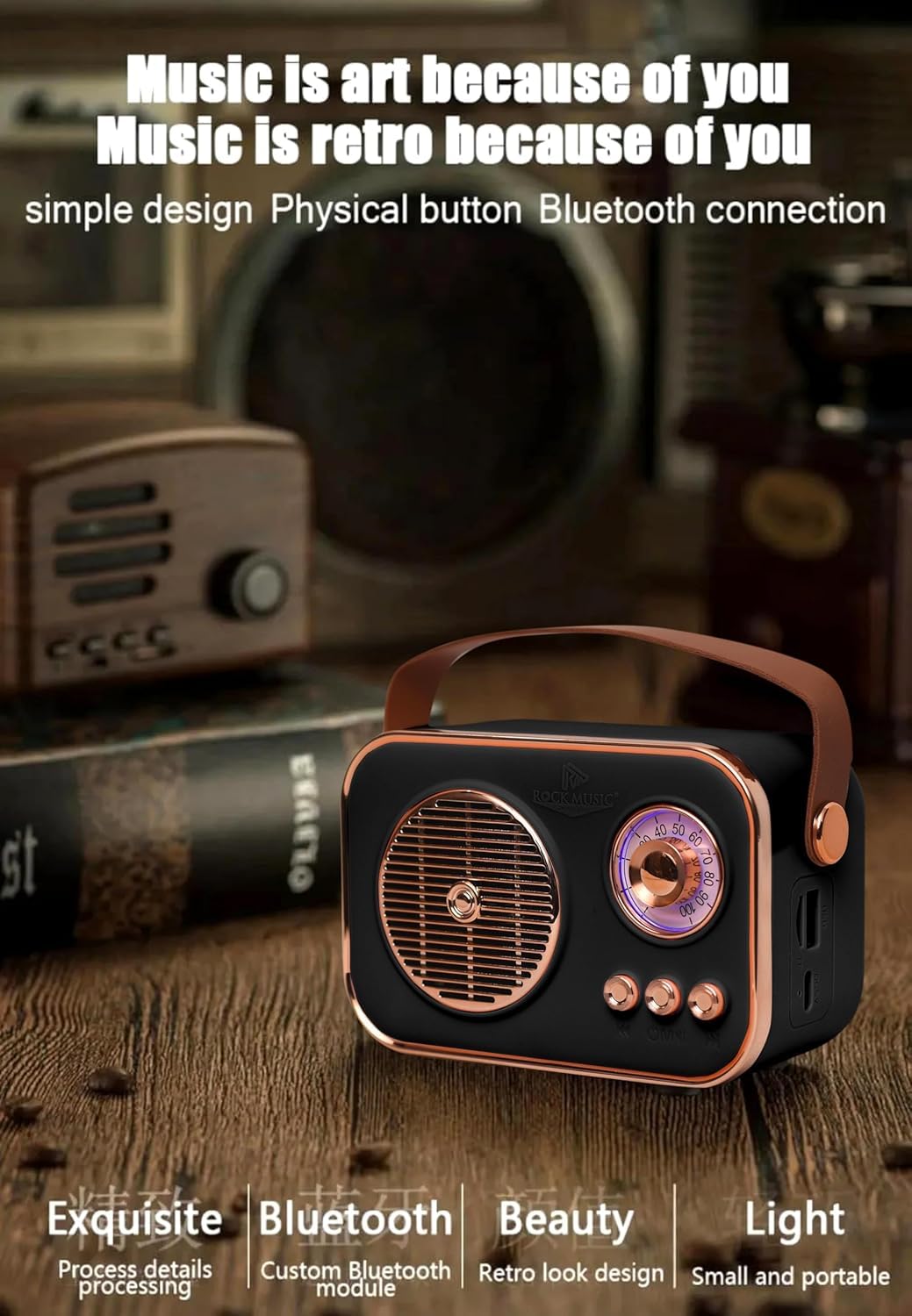 Retro Portable Bluetooth Speaker Mini Radio Style Wireless Speaker with Handle for Home Travel and Outdoor Use - Image 5