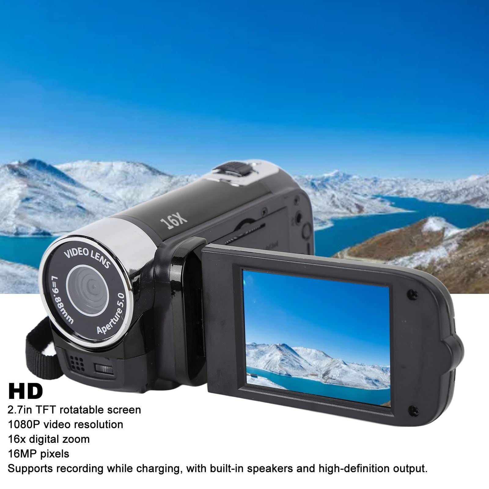 Video Camera Camcorder Digital Camera Recorder Full HD 4K 30FPS 48MP 2.7Inch 16X Digital Zoom Vlogging Camera Recorder, with USB Cable (Black) - Image 7