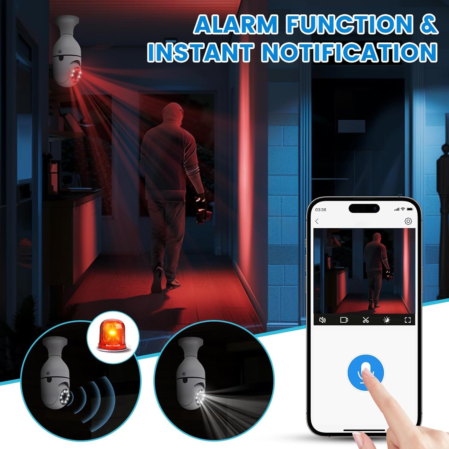 Eyetech 4Mp WiFi Bulb CCTV Camera for Home Security | 360° Rotation | Color Night Vision | Motion Detection Two-Way Audio | Wireless Light Bulb Camera with Mobile App V380 Pro (Heavy Light Camera) - Image 8