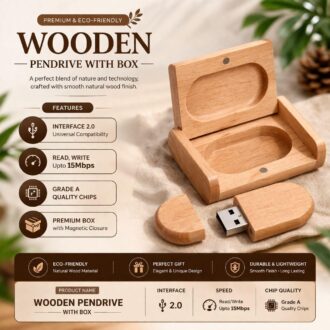 SippyTales ®Wooden Pendrive with Storage Box, Interface 2.0, Natural Wood Finish, Corporate Gifting Product, Photographers Product, 1Pc, Upto 10Mbps (8, GB)