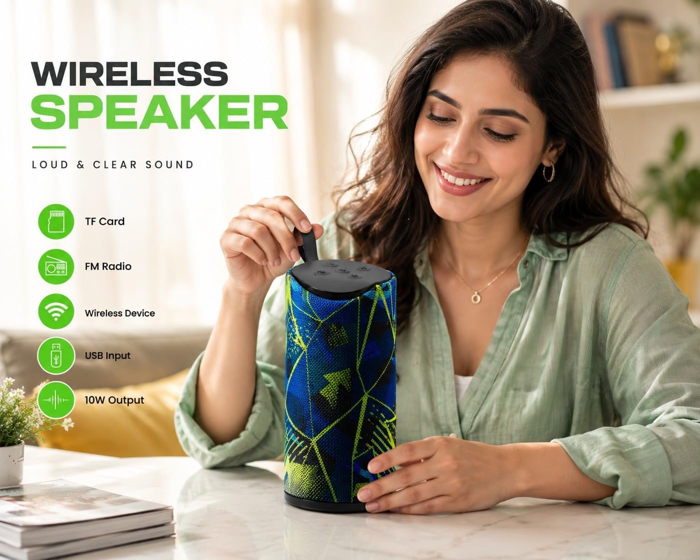 Wireless Bluetooth Speaker | Portable Mini Speaker with Powerful Sound, Hands-Free | TF Card | USB | AUX & FM Radio Support | LED Light - Image 4