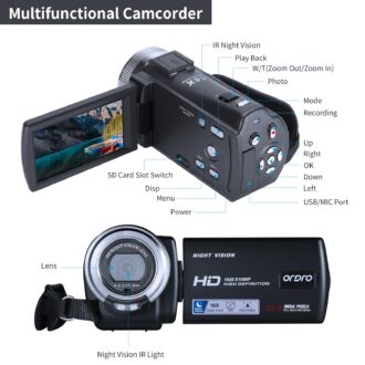Camcorders HDV-V12 HD 1080P Video Camera Recorder Infrared Night Vision Camera Camcorders with 16G SD Card and 2 Batteries