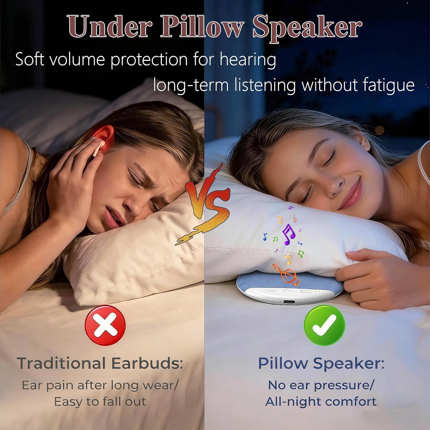 Pillow Speaker for Sleeping, Ultra-Thin Bluetooth Sleep Speaker Under Pillow for Side Sleepers, 7-Day Battery Life, Private Bedtime Audio with Auto-Off Timer, Blue - Image 6