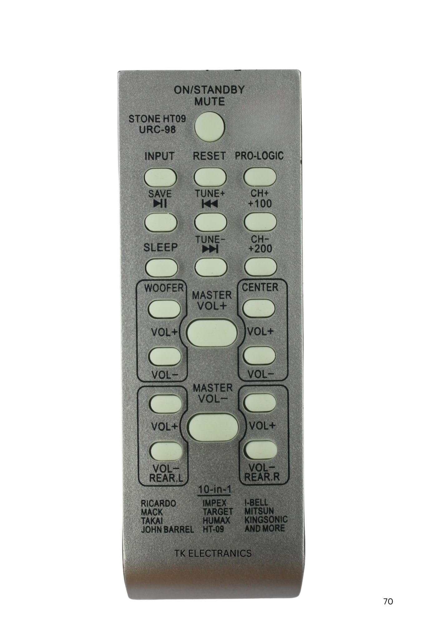 TKE Compatible Remote for URC-98 Home Theatre 10 in 1 Remote Control, (Ricardo, Mack, Takai, John Barrel, Impex, Target, (Please Match The Image with Your Old Image)(TKE-365)