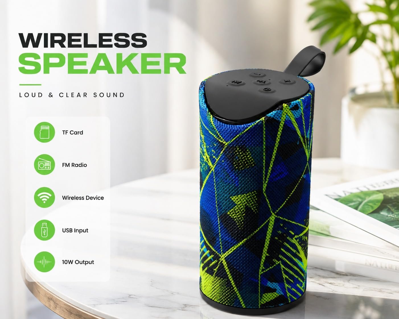 Wireless Bluetooth Speaker | Portable Mini Speaker with Powerful Sound, Hands-Free | TF Card | USB | AUX & FM Radio Support | LED Light - Image 2