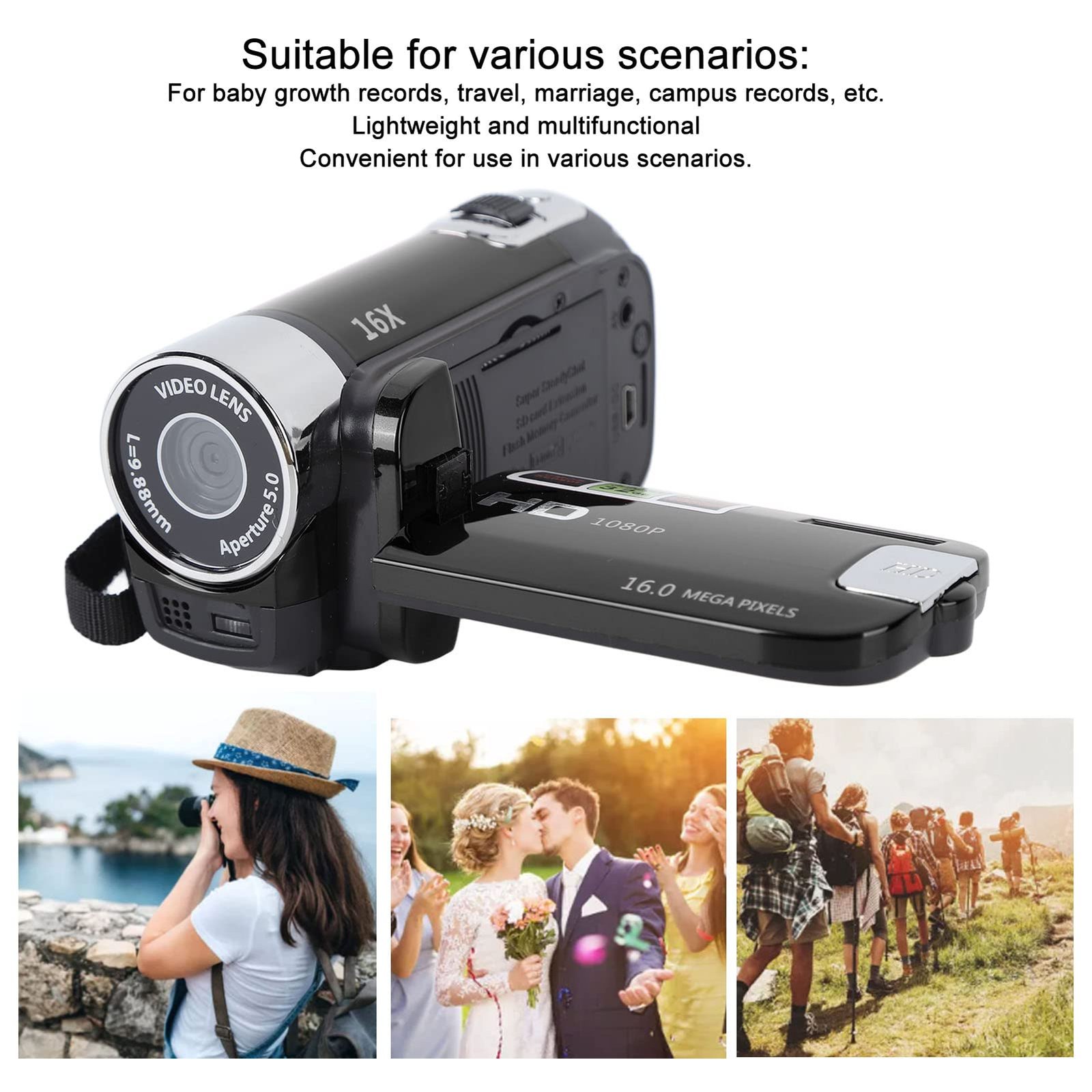 Video Camera Camcorder Digital Camera Recorder Full HD 4K 30FPS 48MP 2.7Inch 16X Digital Zoom Vlogging Camera Recorder, with USB Cable (Black) - Image 8