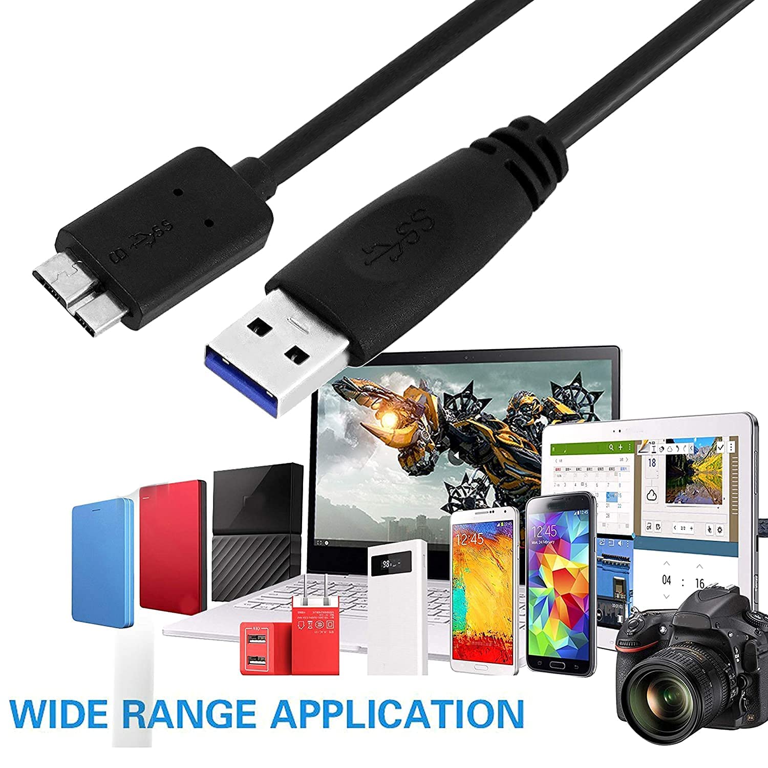 USB 3.0 Type A Male to Micro B Cord for WD/Seagate/Toshiba/Samsung/Hitachi, etc External Hard Disk/Drives Cables (Black) (1.5ft) - Image 3