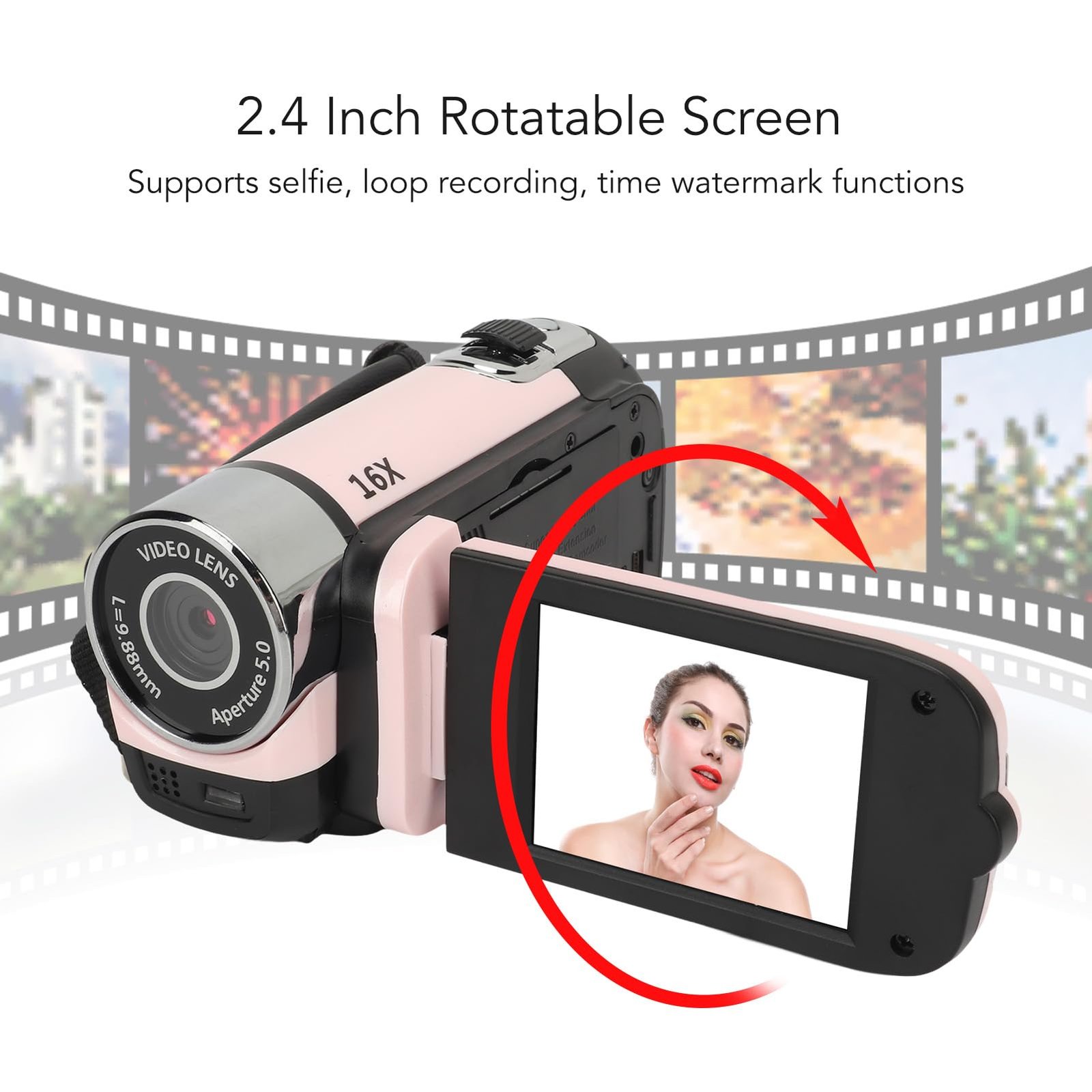 1080P Video Camera, 16MP Camcorder, 16X Digital Zoom, Vlogging Camera with Fill Light, 1/4 Inch Thread Hole, 2.4 Inch Rotatable Screen, USB Recorder (-2214230150514) - Image 9