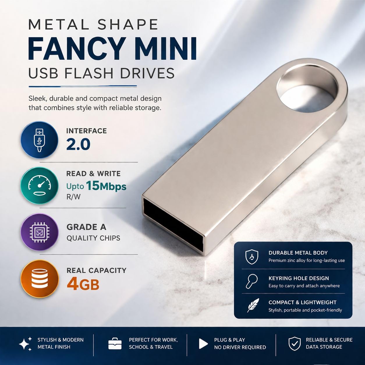 4GB Metal Pen Drive USB 2.0 | Bulk Pendrive for Corporate Gifting, Office & Students | Affordable Budget USB Flash Drive | Durable Metal Body | Wholesale Pendrive Pack - Image 2